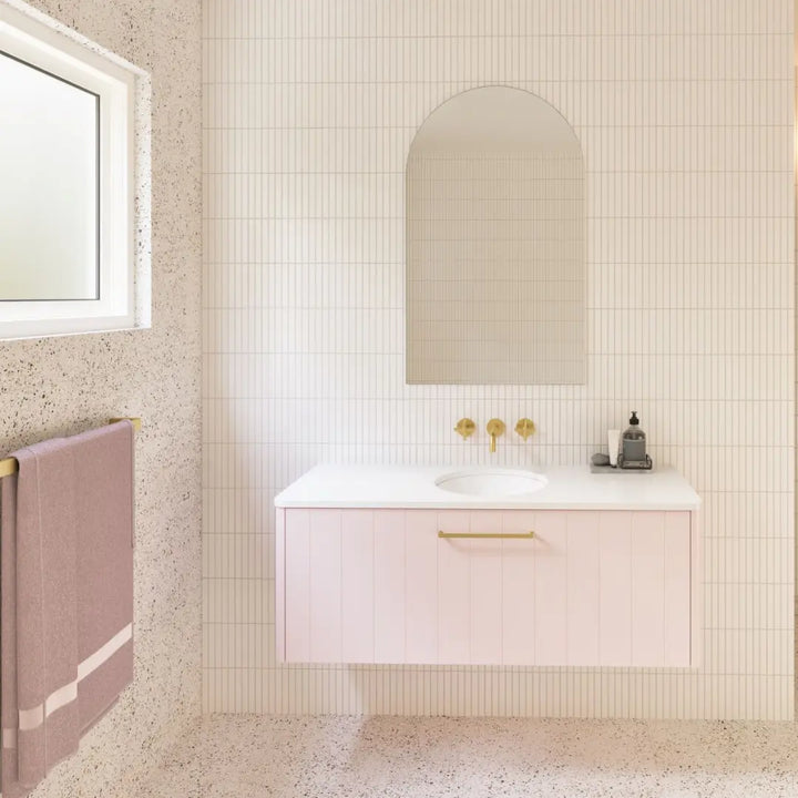 SABA Wall Hung Vanity with silk surface top and basin Timberline