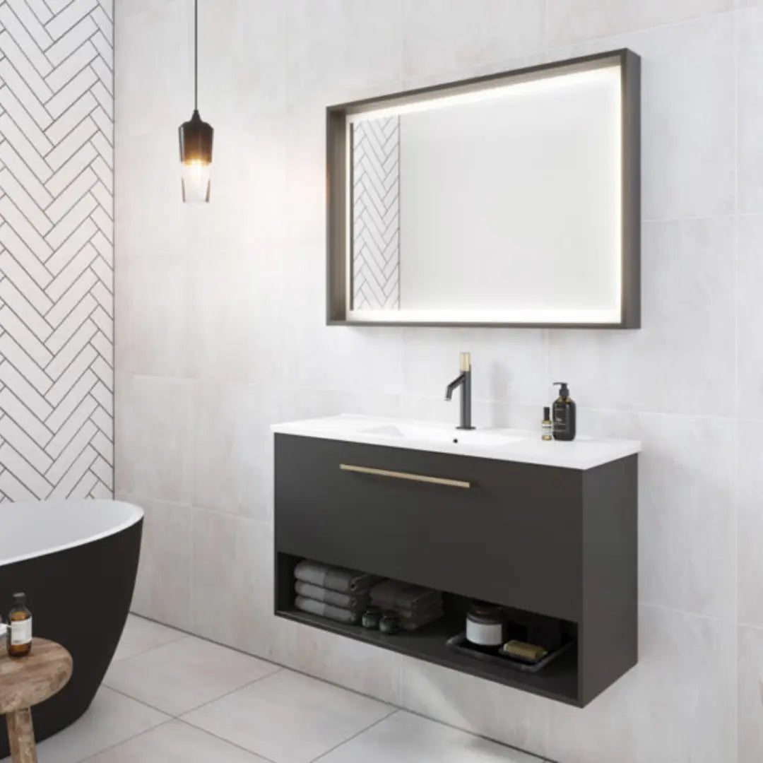 KARLIE Ensuite Vanity (360mm depth) with Silk Surface top and Above Counter Basin Timberline