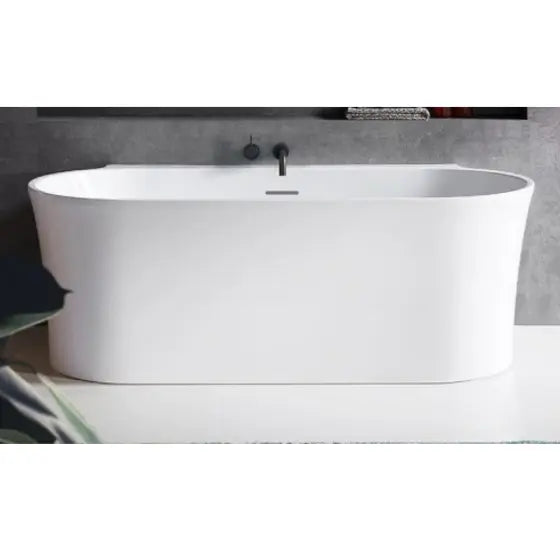 AURORA 1500/1700 Matte White BACK-TO-WALL FREESTANDING BATH with overflow acrylic Decina