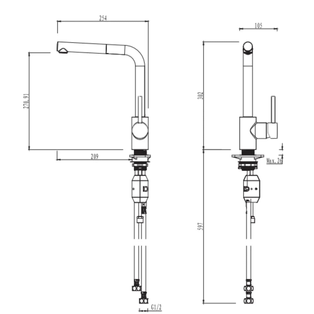 Lucia Sidelever Sink Mixer with Pull Out Spray Abey