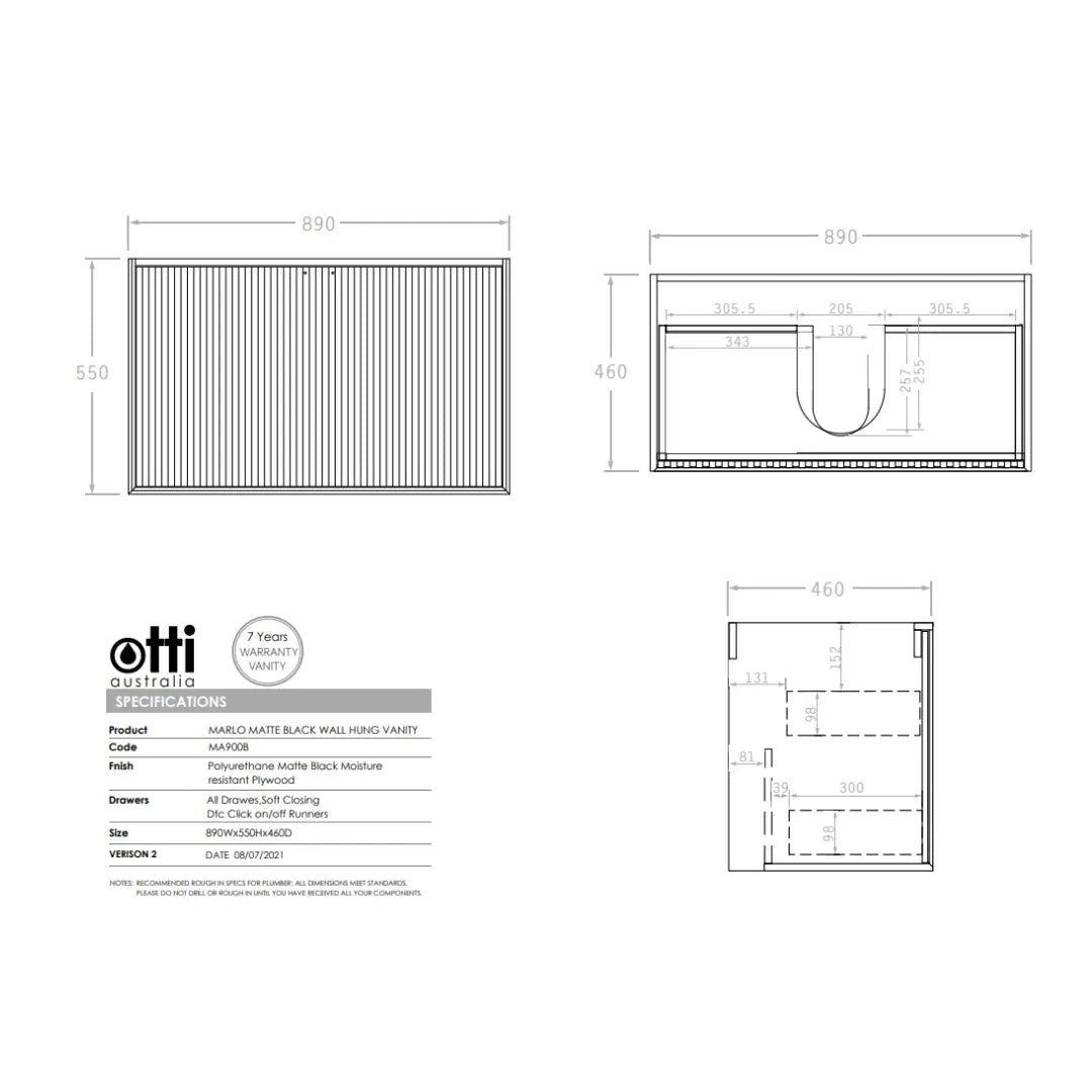 Marlo Wall Hung Vanity with ceramic top Otti Australia