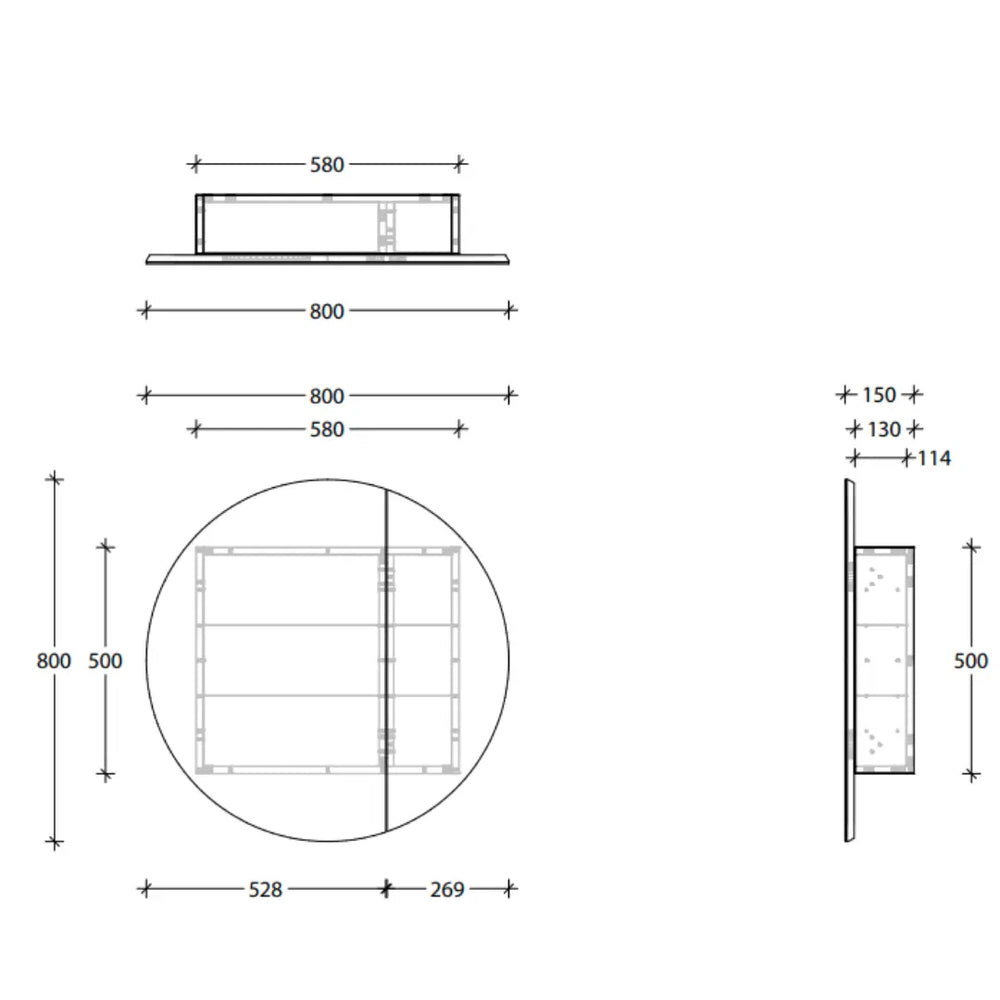 Round Mirrored Shaving Cabinet 800mm - various finishes ADP