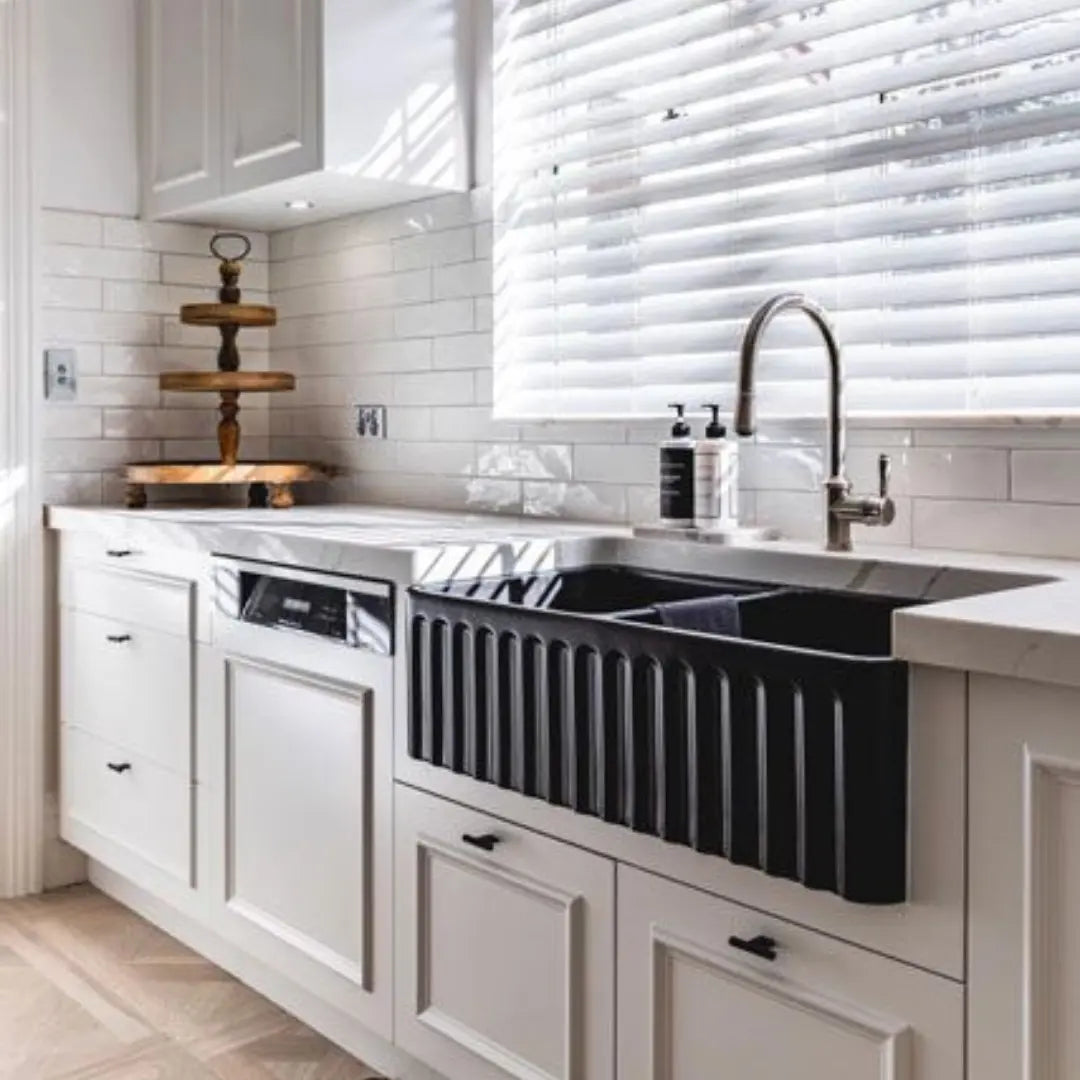 Novi 85 x 46 Fine Fireclay Matte Black Butler Sink overflow optional Turner Hastings