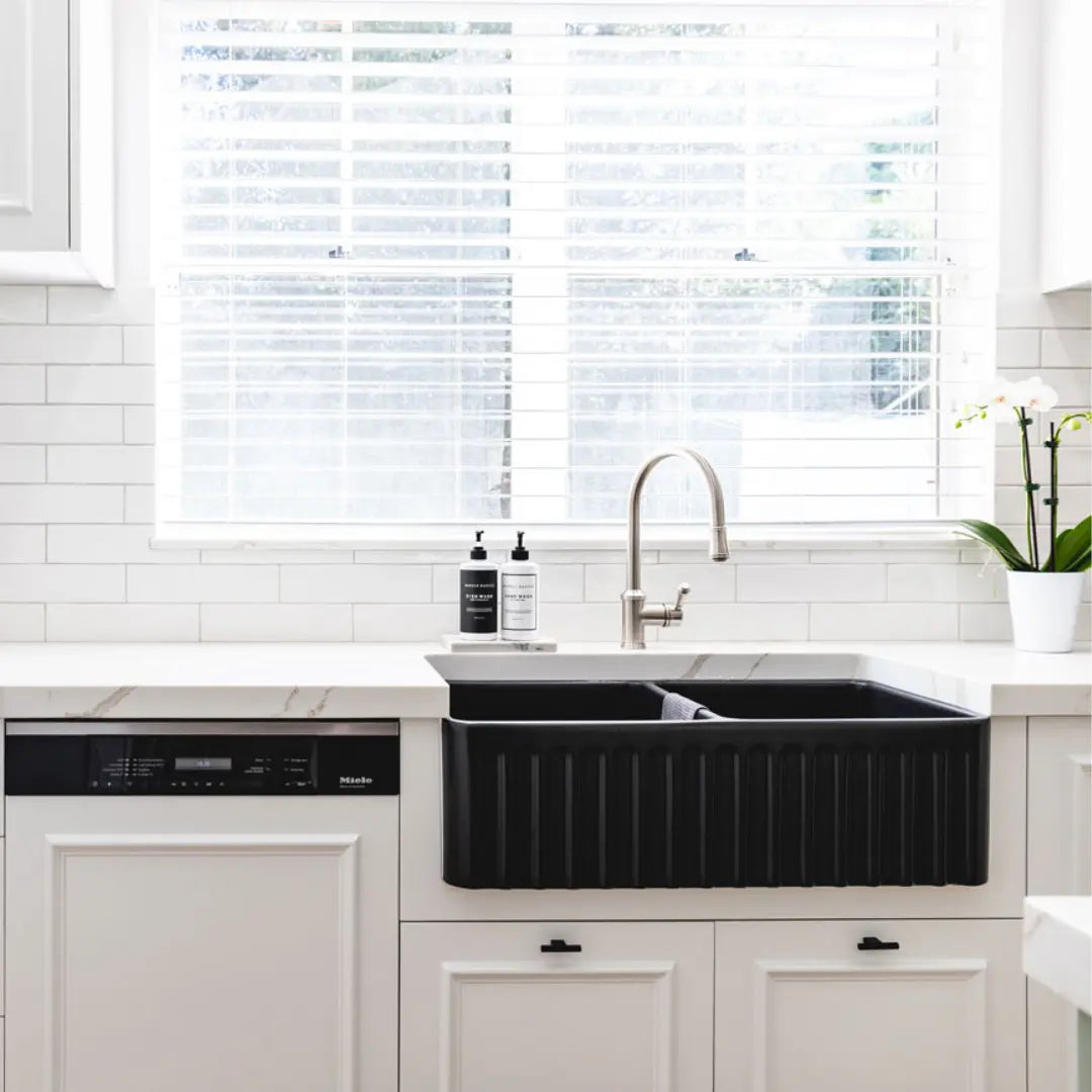 Novi 85 x 46 Fine Fireclay Matte Black Butler Sink overflow optional Turner Hastings