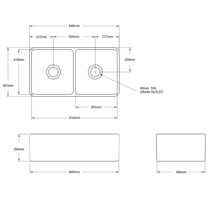Novi 85 x 46 Fine Fireclay Matte Black Butler Sink overflow optional Turner Hastings