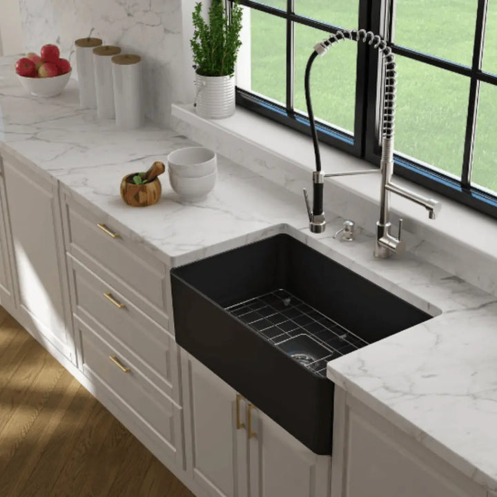 Novi 75 x 46 Fine Fireclay Matte Black Butler Sink overflow optional Turner Hastings