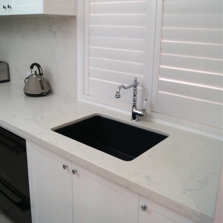 Novi 60 x 46 Fine Fireclay Matte Black Butler Sink overflow optional Turner Hastings
