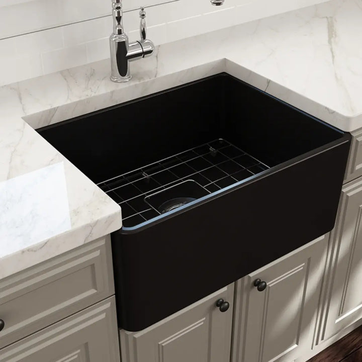 Novi 60 x 46 Fine Fireclay Matte Black Butler Sink overflow optional Turner Hastings