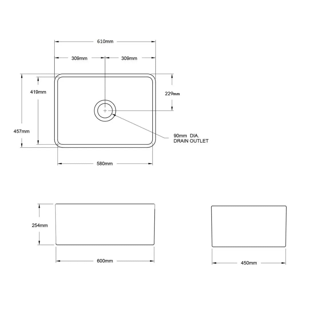 Novi 60 x 46 Fine Fireclay Matte Black Butler Sink overflow optional Turner Hastings