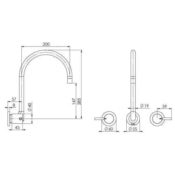 Vivid Pin Lever Wall Sink Set Gooseneck Phoenix