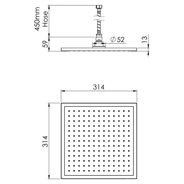 Vivid Slimline Flush Mount Ceiling Shower 300mm Square Phoenix