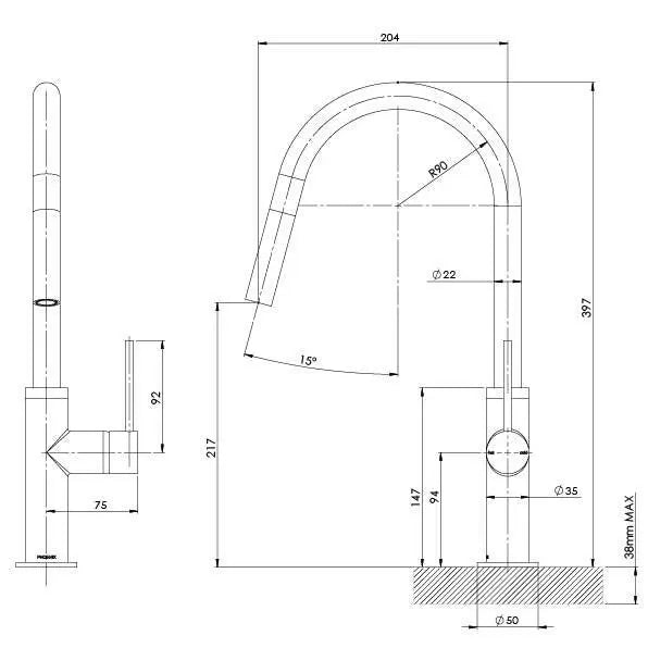 Vivid Slimline Pull Out Sink Mixer Phoenix