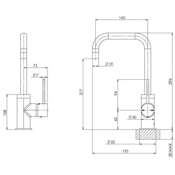 Vivid Slimline Sink Mixer 160mm Squareline Phoenix