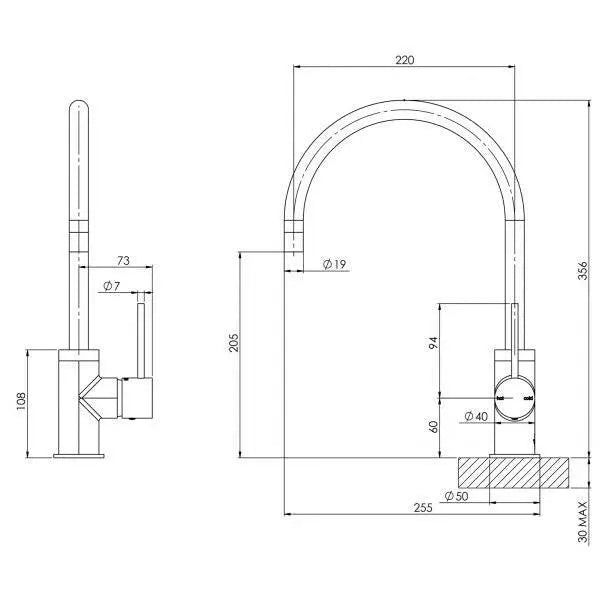Vivid Slimline Sink Mixer 220mm Gooseneck Phoenix