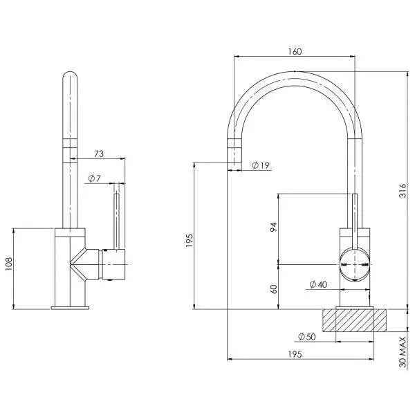 Vivid Slimline Sink Mixer 160mm Gooseneck Phoenix