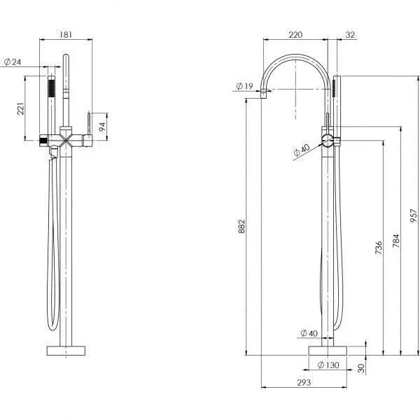 Vivid Slimline Floor Mounted Bath Mixer with Hand Shower Phoenix