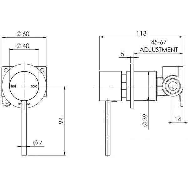 Vivid Slimline Shower / Wall Mixer 60mm Backplate Phoenix