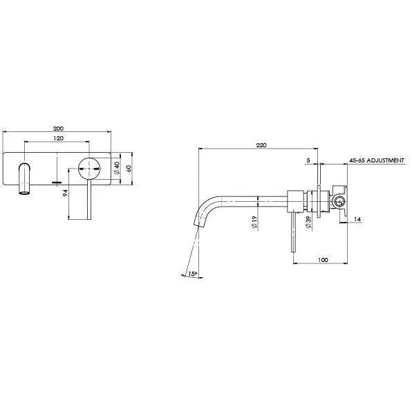 Vivid Slimline Basin/Bath Wall Mixer Set 230mm Curved Phoenix