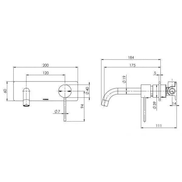 Vivid Slimline Basin/Bath Wall Mixer Set 180mm Curved Phoenix