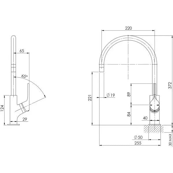 Vivid Slimline Oval Sink Mixer 220mm Gooseneck Phoenix