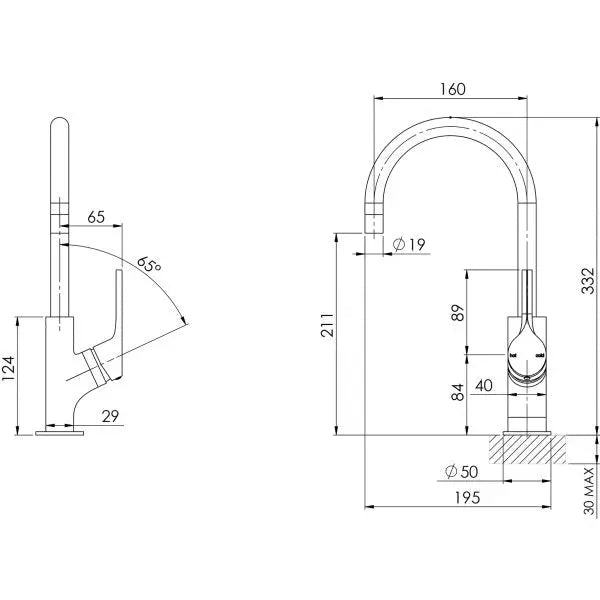 Vivid Slimline Oval Sink Mixer 160mm Gooseneck Phoenix