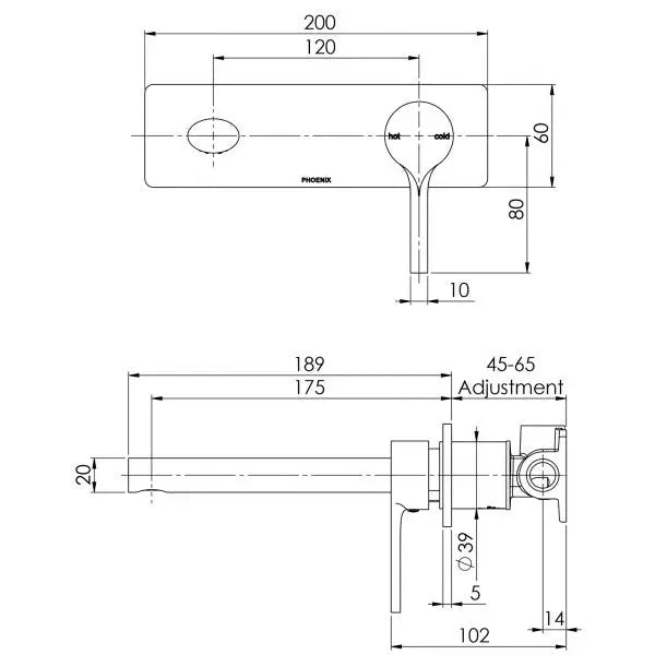 Vivid Slimline Oval Wall Basin/Bath Mixer Set 175mm Phoenix