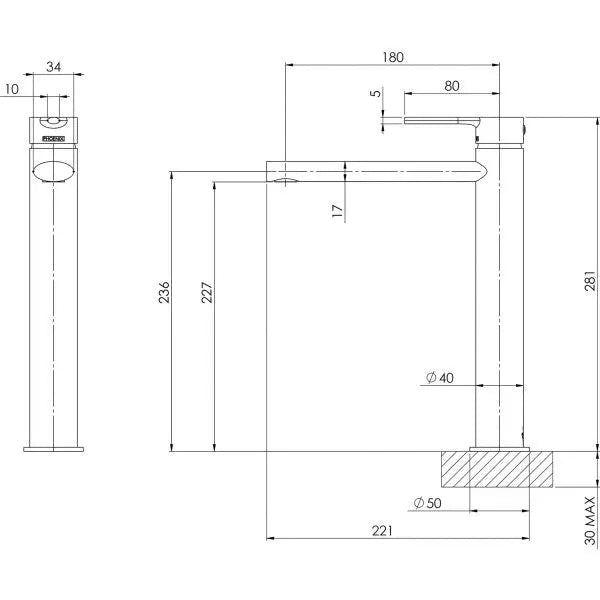 Vivid Slimline Oval Vessel Mixer Phoenix