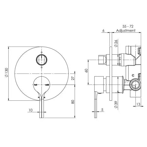 Vivid Slimline Oval Shower / Bath Diverter Mixer Phoenix