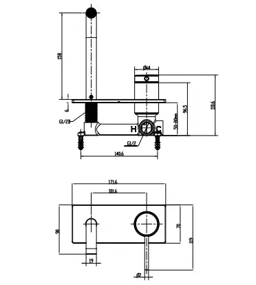Poco Wall Basin/Bath Set 165mm Abey
