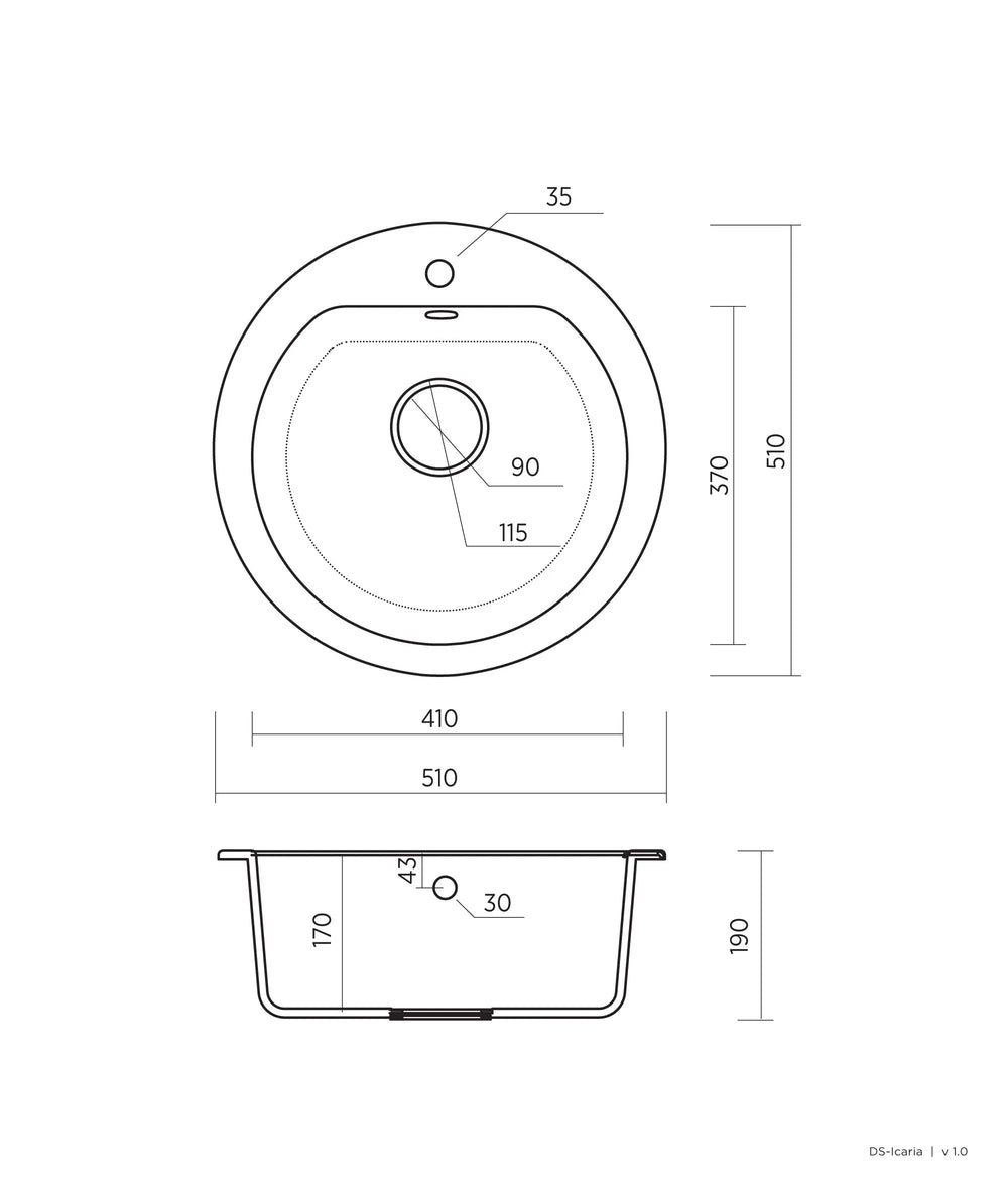 OROS 510 black drop in sink with overflow Seima