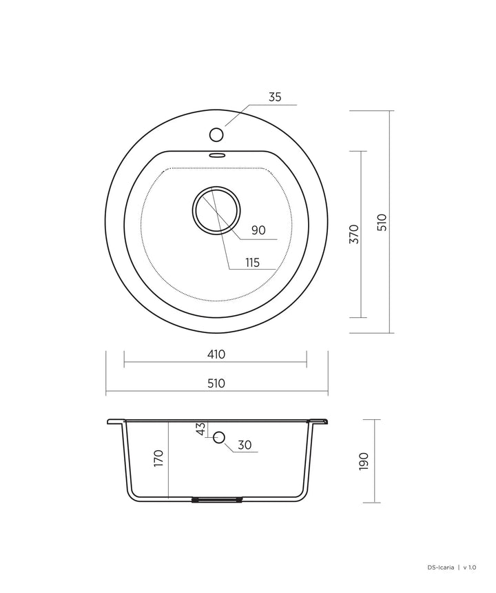 OROS 510 black drop in sink with overflow Seima