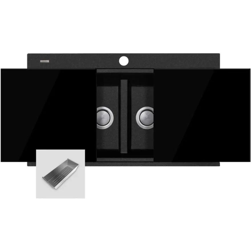 Santorini Black Double Bowl Topmount Sink With Glass Top Oliveri