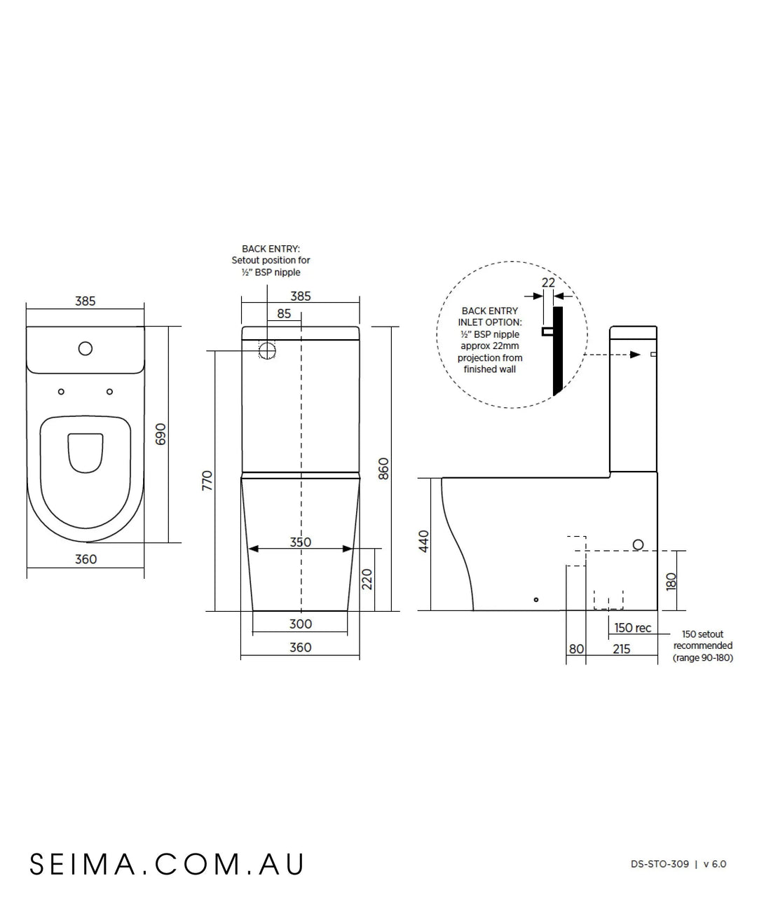 LIMNI WALL FACED Toilet Seat – with choice of seats Seima
