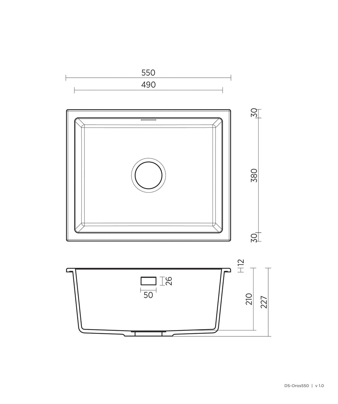 OROS 550 white sink with overflow Seima