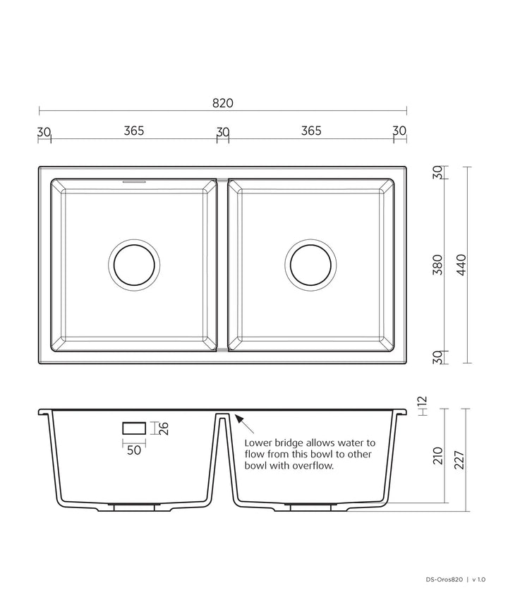 OROS 820 white sink with overflow Seima