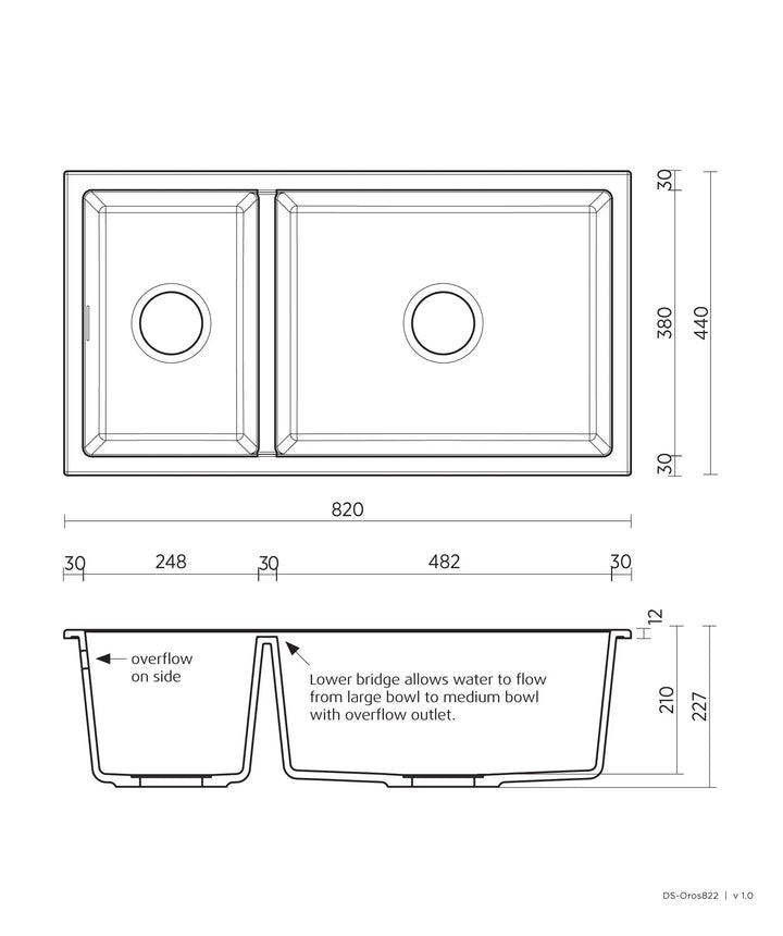 OROS 822 black Arqstone sink with overflow Seima