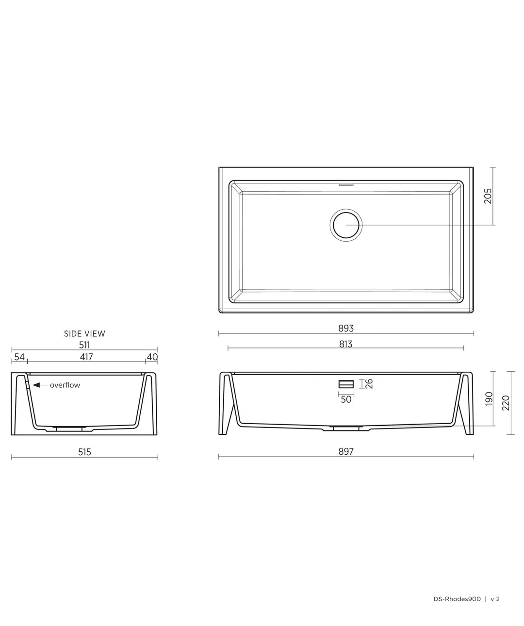 OROS 900 white sink with overflow Seima