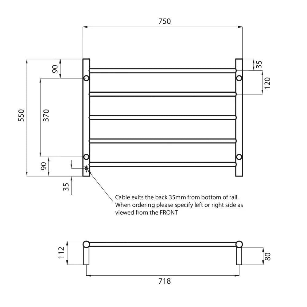 RTR03 5 Bar Heated Towel Rail Radiant Heating