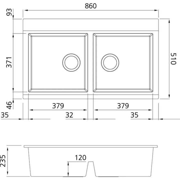 Santorini Black Double Bowl Topmount Sink With Glass Top Oliveri