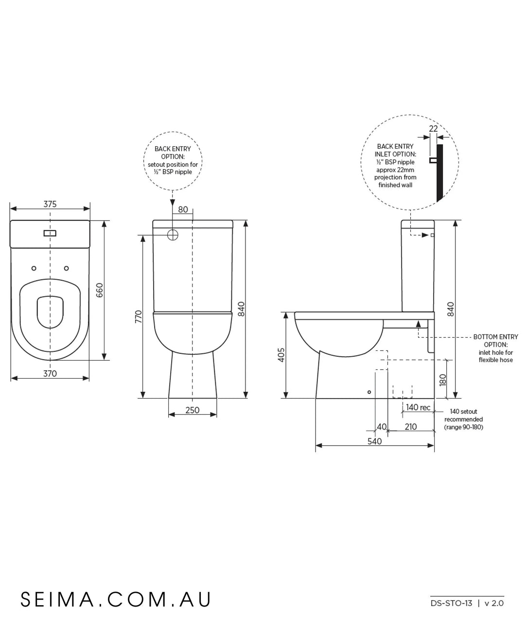 CHIOS WALL FACED Ceramic toilet suite with box rim Seima
